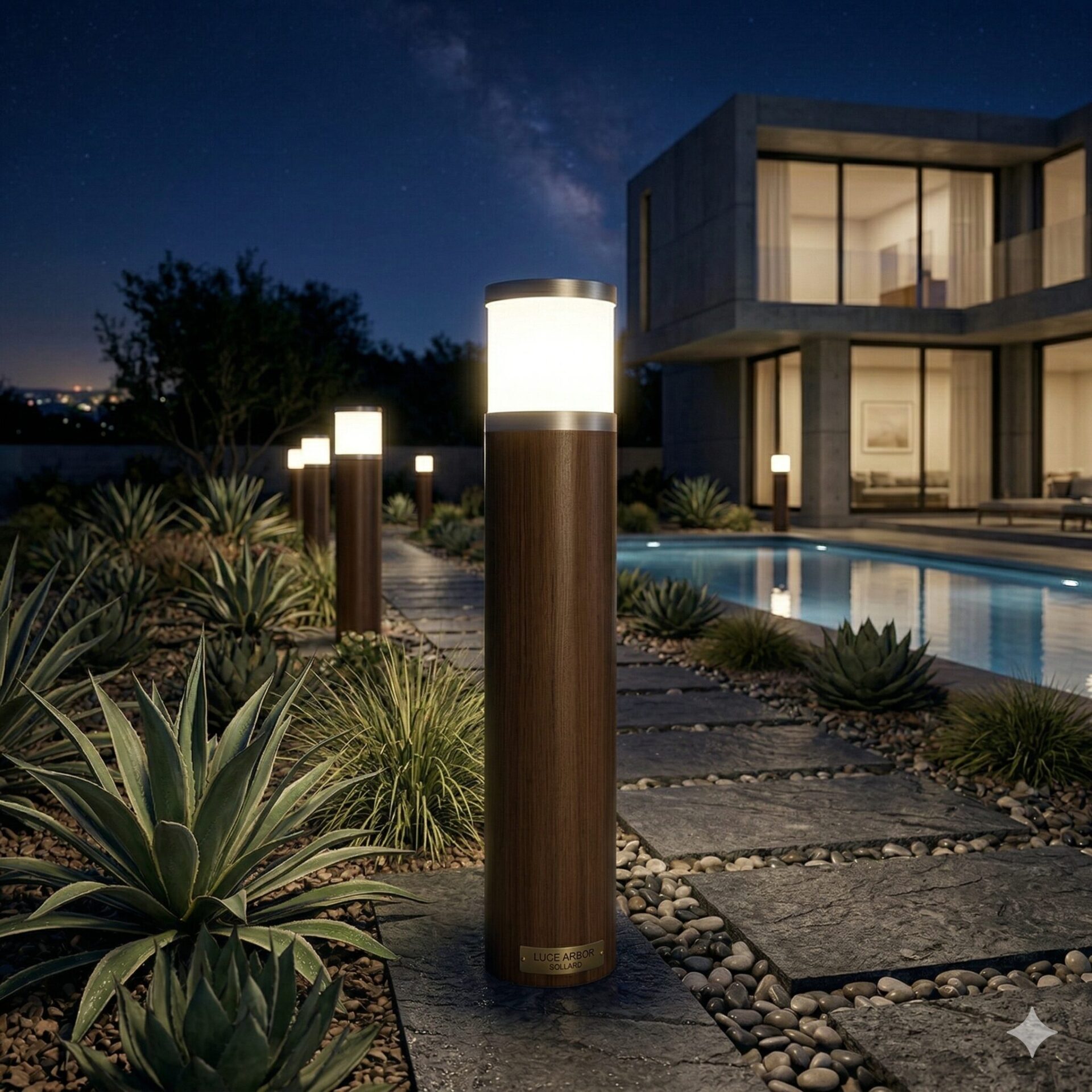 Modern Urban Bollard: Wood Round Light - ART 1902